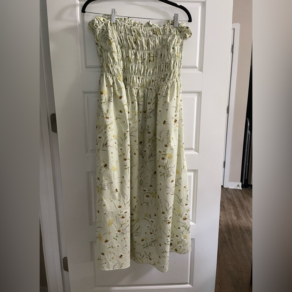 H&M Strapless Floral Dress - Cream and Yellow